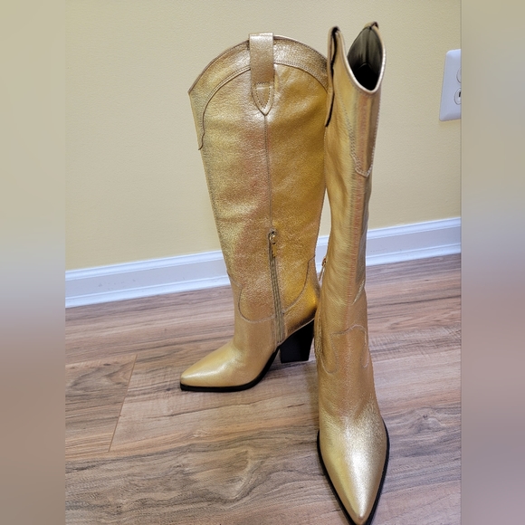 Marc Fisher LTD, Nalita Pointed Toe Western Boot, gold, size US 8.5 - Picture 12 of 13
